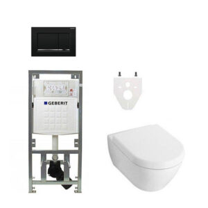 Villeroy Boch Subway 2.0 DirectFlush Toiletset - softclose - geberit reservoir - bedieningsplaat zwart sigma30 - wit 0701131/0124060/ga26028/sw61801/