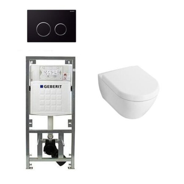 Villeroy & Boch Subway 2.0 Inbouwset met wandclosetpot wit softclose zitting afdekplaat sigma20 zwart 0124005/0701131/0124060/sw53746/