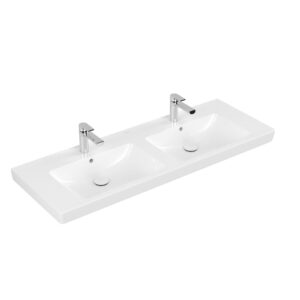 Villeroy & Boch Subway 2.0 meubelwastafel dubbel 130x47cm 2 kraangaten met overloop ceramic+ wit 7175D0R1