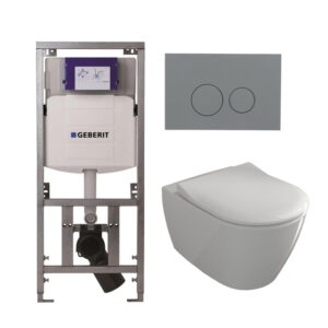 Villeroy & Boch Subway 2.0 Toiletset - Geberit inbouwreservoir - diepspoel - wandcloset - directflush - bedieningsplaat licht grijs - ronde knoppen - wit 0701131/SW1102374/ga26028/ga91964/