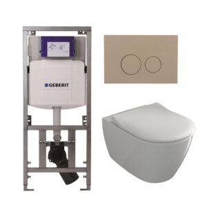 Villeroy & Boch Subway 2.0 Toiletset - Geberit inbouwreservoir - diepspoel - wandcloset - directflush - bedieningsplaat taupe - ronde knoppen - wit 0701131/SW1102378/ga26028/ga91964/