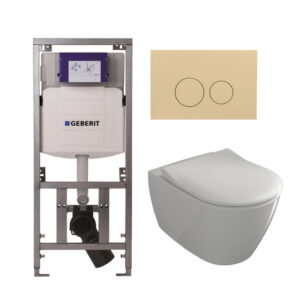 Villeroy & Boch Subway 2.0 Toiletset - inbouwreservoir - diepspoel wandcloset - directflush - slimseat - bedieningsplaat beige - ronde knoppen - wit 0701131/SW1102365/ga26028/ga91964/