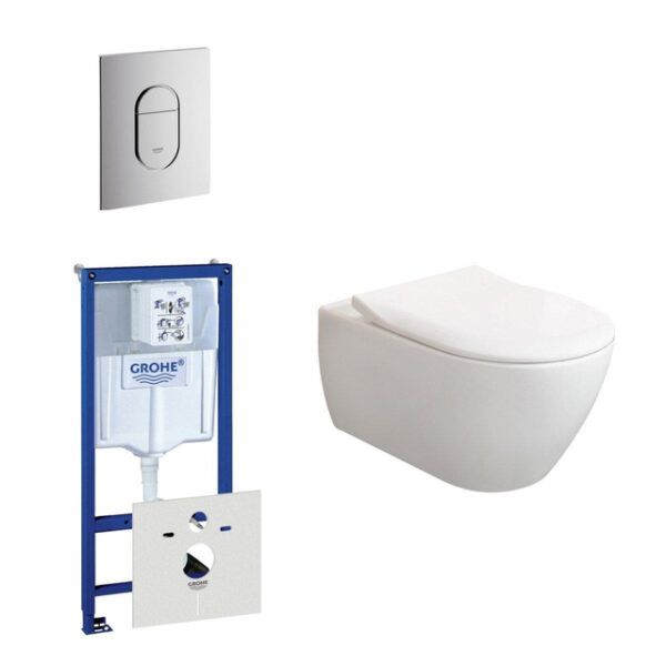 Villeroy & Boch Subway 2.0 ViFresh toiletset met slimseat softclose en quick release en bedieningsplaat verticaal chroom 0729205/0729240/ga91964/sw60341/