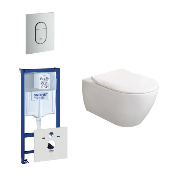 Villeroy & Boch Subway 2.0 ViFresh toiletset met slimseat softclose en quick release en bedieningsplaat verticaal mat chroom 0729205/0729241/ga91964/sw60341/