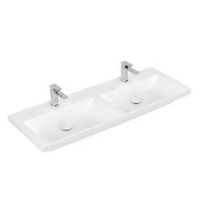 Villeroy & Boch Subway 3.0 Dubbele meubelwastafel - 1300 x 475 x 165 mat stone white (wit) CeramicPlus - zonder overloop 4A71D1RW