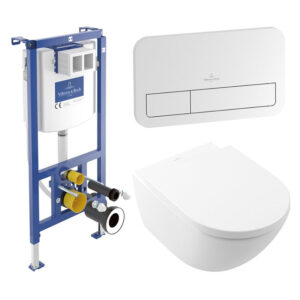 Villeroy & Boch Subway 3.0 Toiletset - zonder spoelrand - diepspoel - inbouwreservoir - twistflush - bedieningsplaat chroom glans - zitting softclose & quickrelease - ceramic+ stone white 92242700 / 92249061 / 4670T0RW