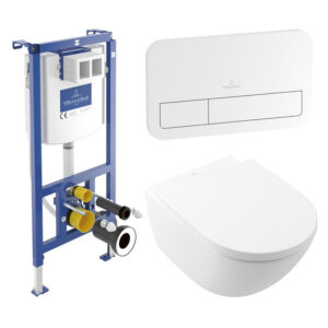 Villeroy & Boch Subway 3.0 Toiletset - zonder spoelrand - diepspoel - inbouwreservoir - twistflush - bedieningsplaat wit glans - zitting softclose & quickrelease - ceramic+ stone white 92242700 / 92249068 / 4670T0RW