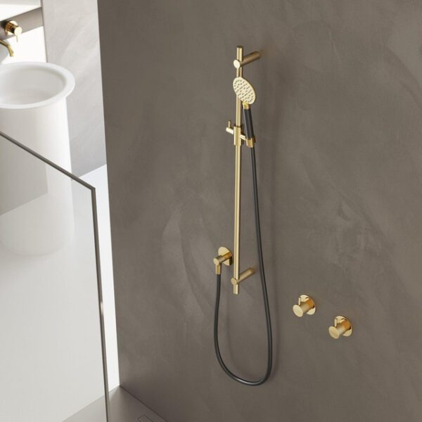 Hotbath Cobber glijstang 90cm met wandaansluitbocht 150cm doucheslang en ronde handdouche koper geborsteld PVD M308BCP