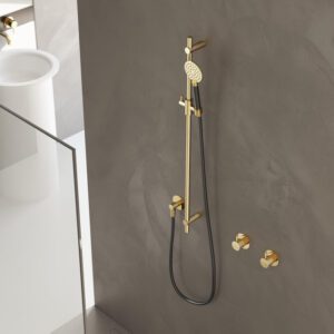 Hotbath Cobber glijstang 90cm met wandaansluitbocht 150cm doucheslang en ronde handdouche wit mat M308WH