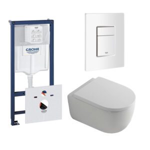 QeramiQ Dely Swirl Toiletset - 36.5x53cm - Grohe Rapid inbouwreservoir - 35mm zitting - witte bedieningsplaat - rechthoekige knoppen - wit mat 0720003/0729205/SW1000767/SW1026257