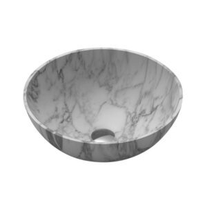 Saniclass Java Marble Waskom - 42x42x15cm - rond - marmer - wit OUTLETSTORE WD38500N