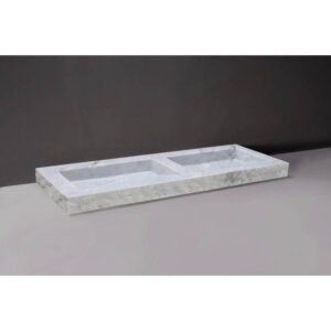 Forzalaqua Palermo Doppio wastafel 140.5x51.5x9cm Rechthoek 0 kraangaten 2 wasbakken Natuursteen Carrara gepolijst & gekapt 100504